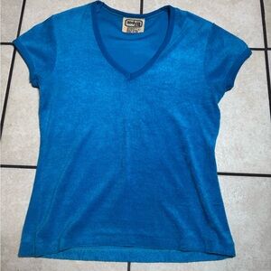 Vintage 70s skiva int. Blue V-Neck Short Sleeve Tee
